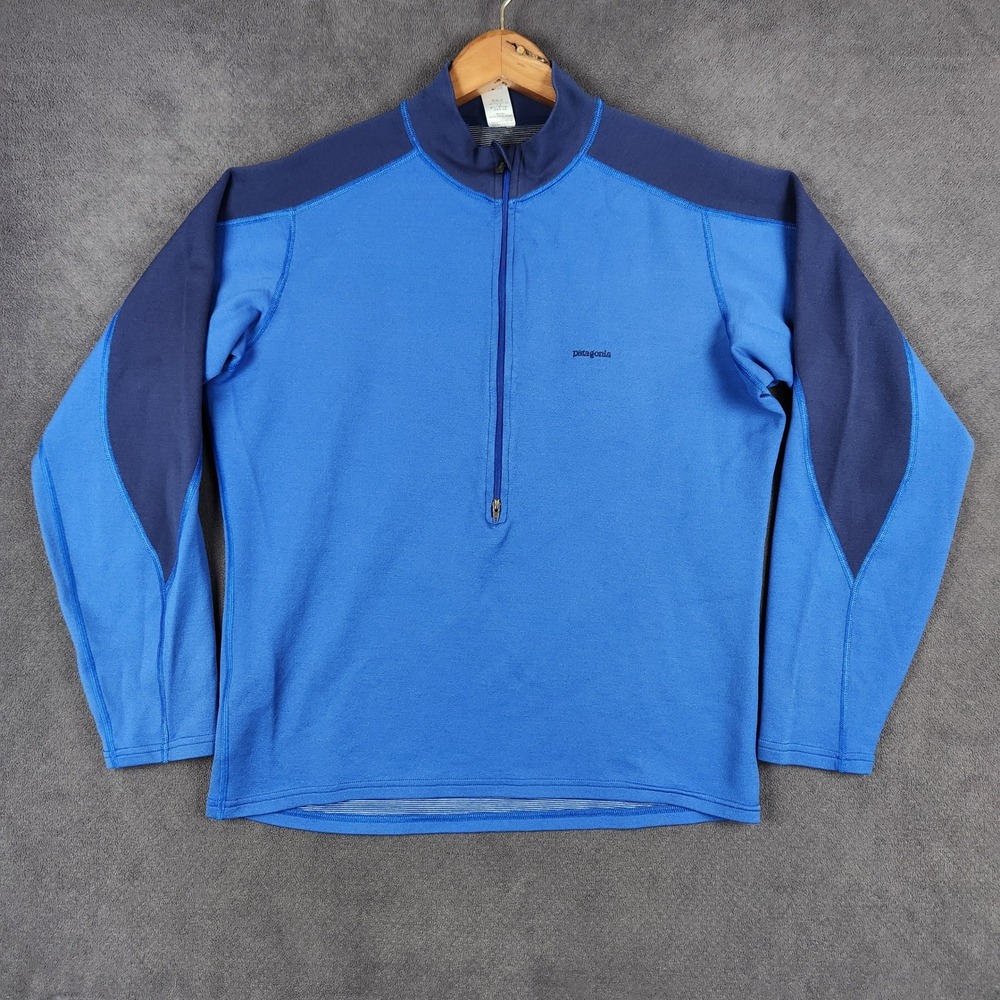 Patagonia Axuwool Long Sleeve Zip-T Mens Medium Blue Colorblock 1/2 Zip 38220F5